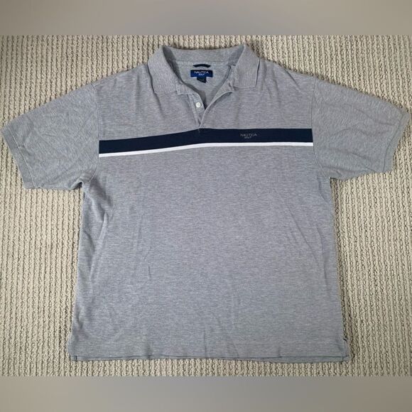 Nautica Golf Classic Fit Gray Striped Mens Short Sleeve Polo Shirt Size‎ XL - Picture 1 of 7